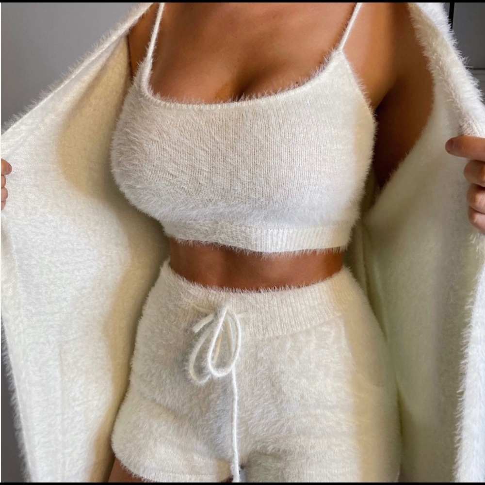 Fluffy Cozy Crop Top and Shorts Set